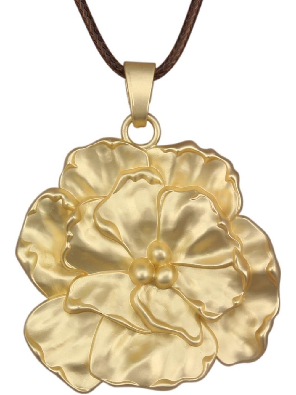 Women's Gold Flower Pendant Big Statement Rose Long Cord Necklace Jewelry